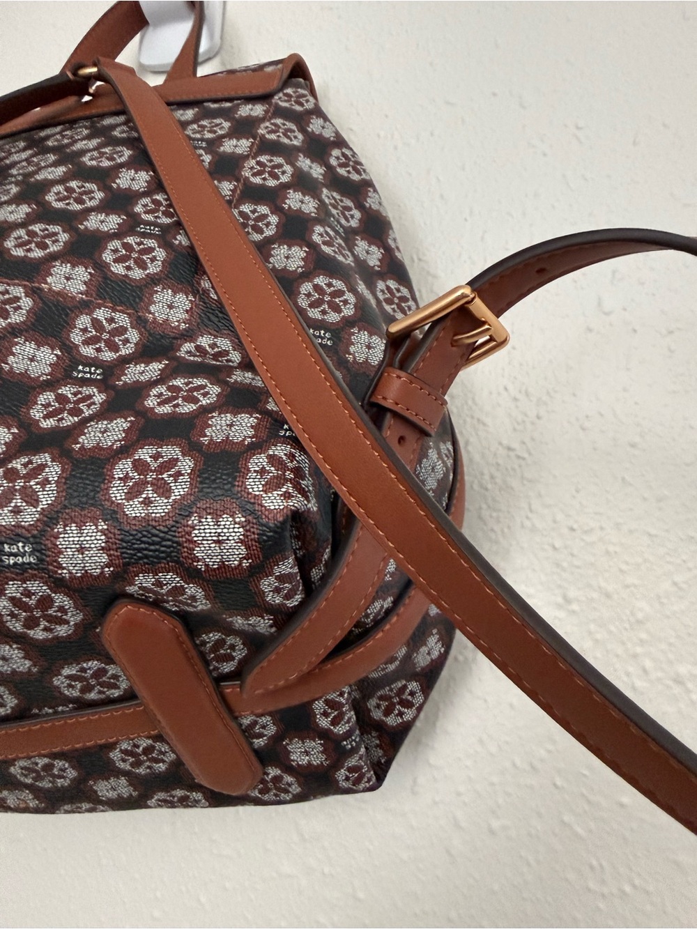 Kate Spade Flower Monogram Medium Backpack Brown Travel Bag - Picture 7 of 14